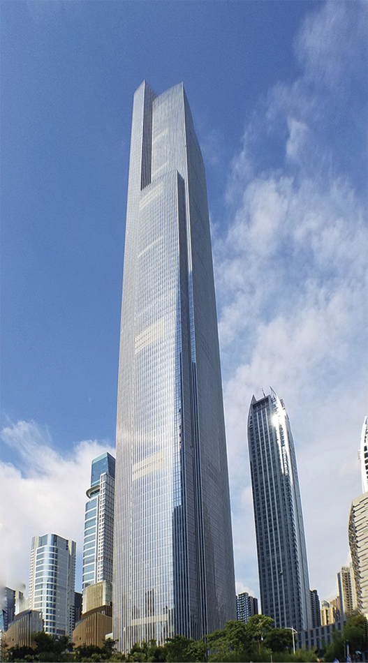 図5│世界最速1,260m／分のエレベーターを納入した広州周大福金融中心の外観