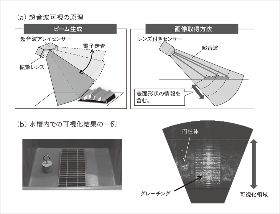 図3｜超音波水中可視化の原理と可視化結果の一例