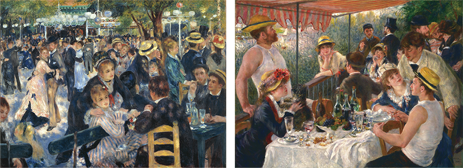 ［1］ルノワールの代表作『ムーラン・ド・ラ・ギャレットの舞踏会』（左）と『舟遊びをする人たちの昼食』（右）
